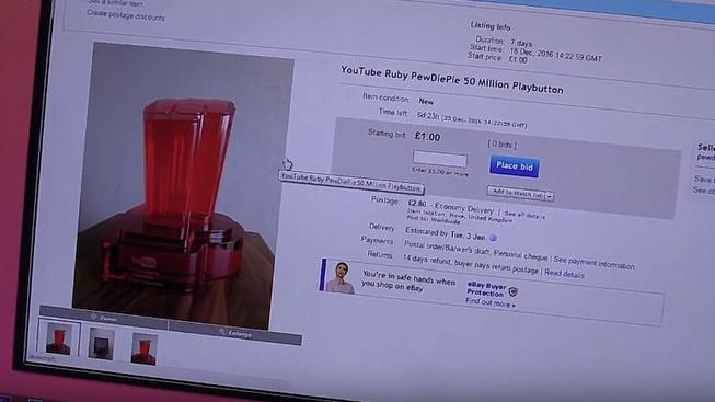 PewDiePie prodává svůj rubínový playbutton od YouTube