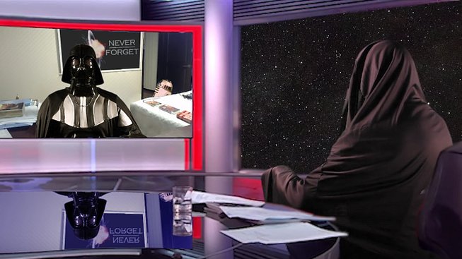 Jak to vypadá, když Dartha Vadera během interview vyruší jeho droidi