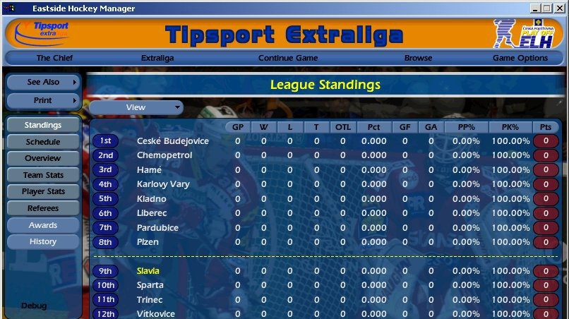 Eastside Hockey Manager s českou Extraligou