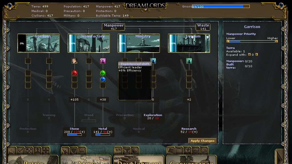MMORTS DreamLords - ukázka interface