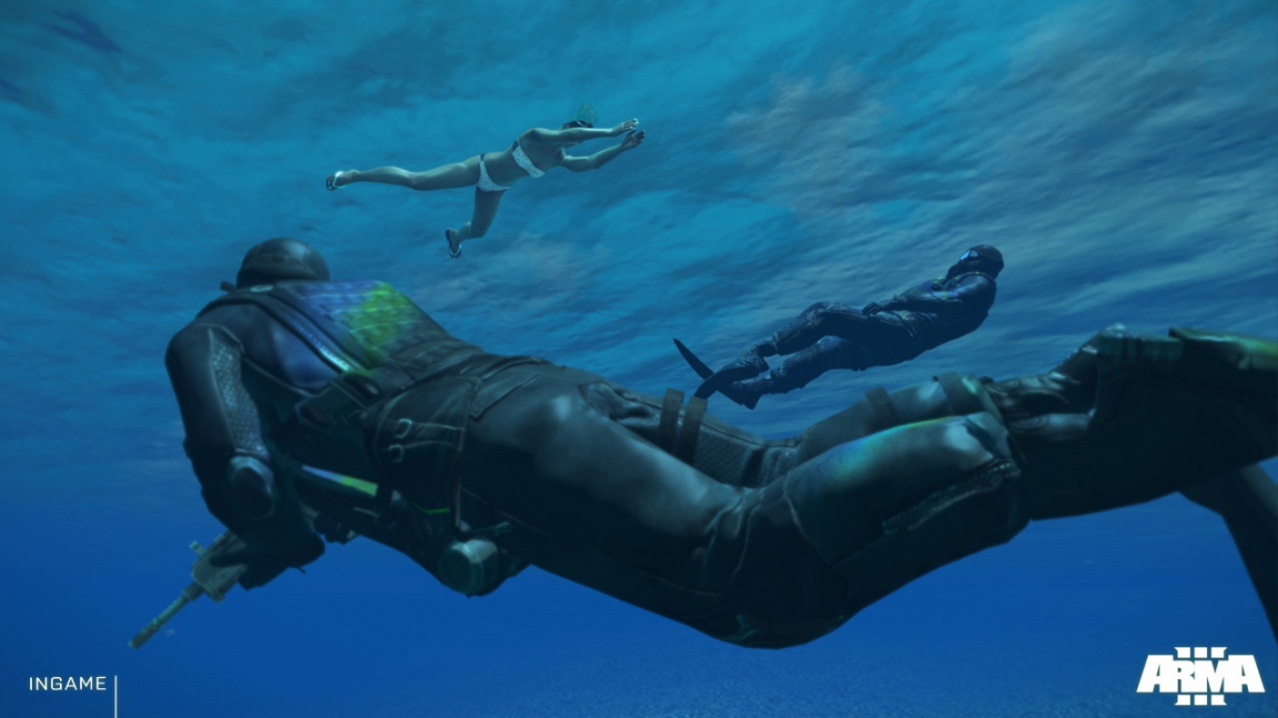 Videa z Arma 3 ukazují akci v noci a pod vodou, ale i vozidla