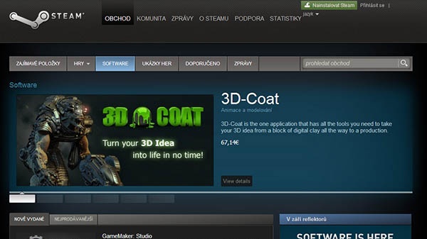 Úvodní nabídka softwaru na Steamu cílí na tvorbu her