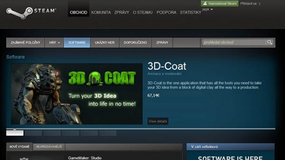 Úvodní nabídka softwaru na Steamu cílí na tvorbu her