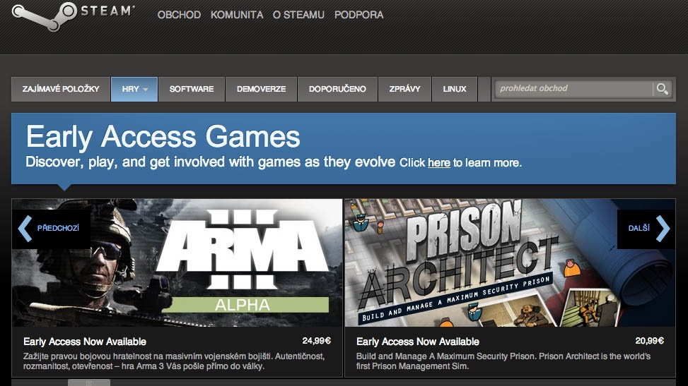 Steam spouští "early access" pro přístup právě k vyvíjeným hrám