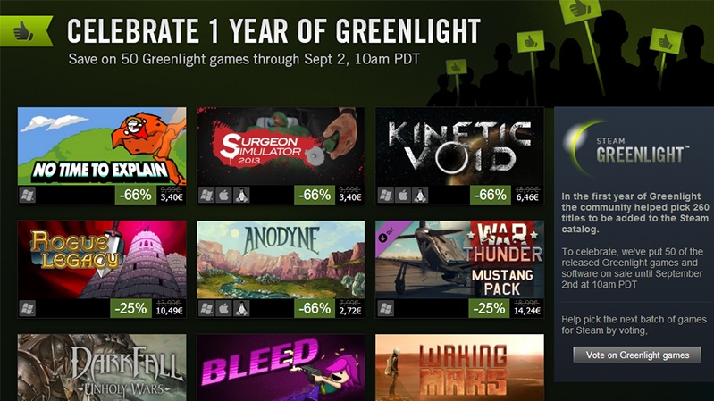 Steam Greenlight slaví první narozeniny slevami