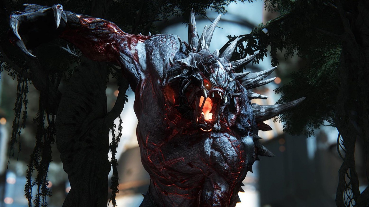 Goliáš z Evolve umí chrlit oheň a házet balvany