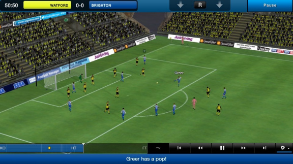 Football Manager Classic 2014 pro Vitu ukazuje zápasový engine