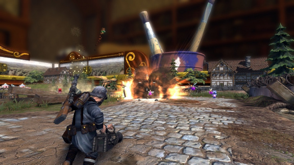 Císař s rotačákem proti plyšovým medvědům na videu z Toy Soldiers: War Chest