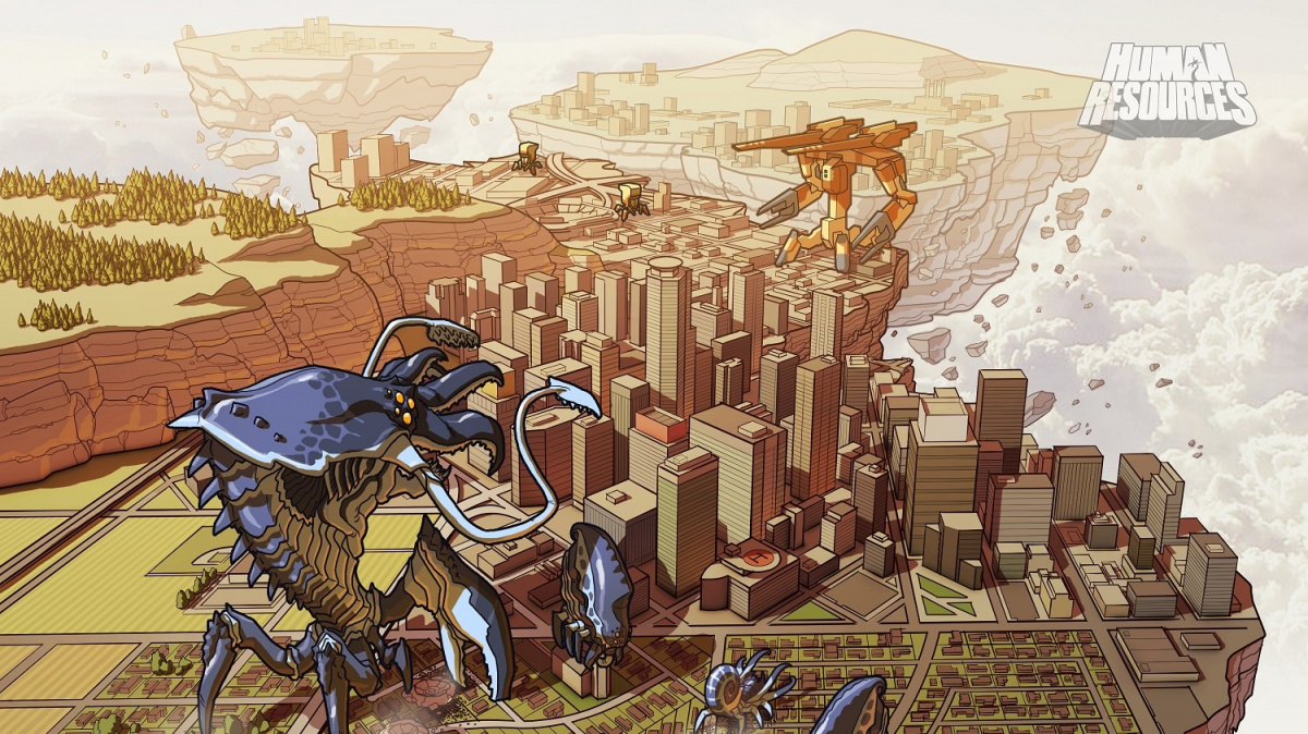 V realtime strategii Human Resources se střetnou roboti s cthulhu příšerami, aby těžili lidi