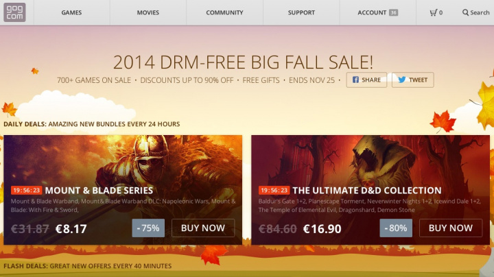 GOG startuje šílenství podzimních a zimních výprodejů (a nabízí zdarma Zaklínač 2 a Mount & Blade)