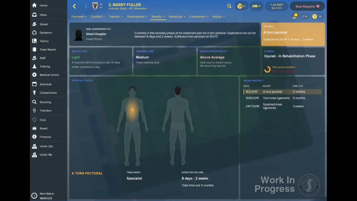 Máte geniální zápasový plán, a pak si vaše hvězda přerazí nohu. Football Manager 2018 vylepšuje taktiku a zranění