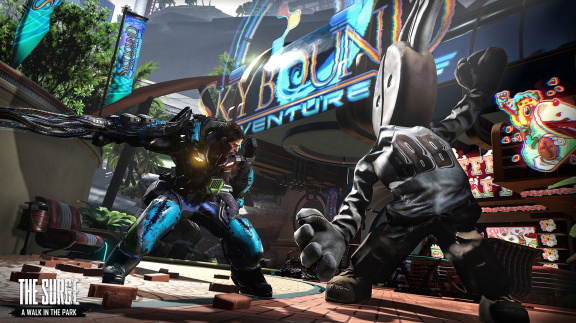 Betonovou džungli RPG The Surge vystřídají barevné atrakce z DLC A Walk in the Park