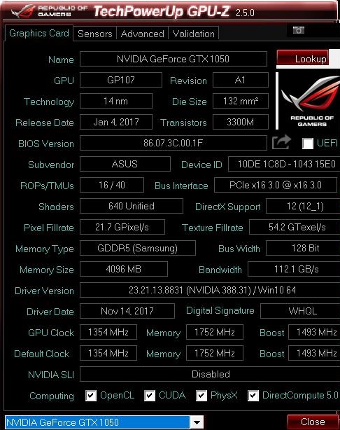 GPU-Z Asus ROG Strix GL553VD