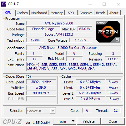 CPU-Z AMD Ryzen 5 2600