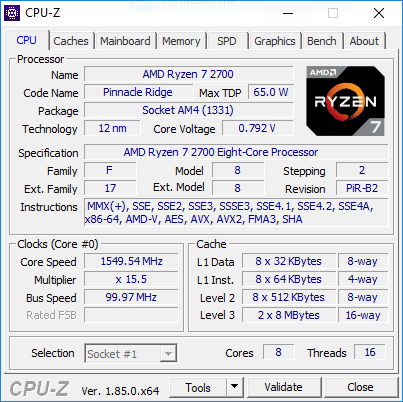CPU-Z AMD Ryzen 7 2700