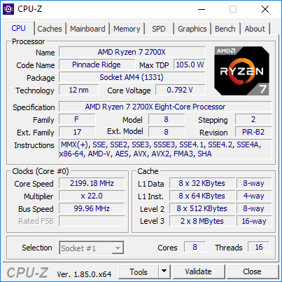 CPU-Z AMD Ryzen 7 2700X