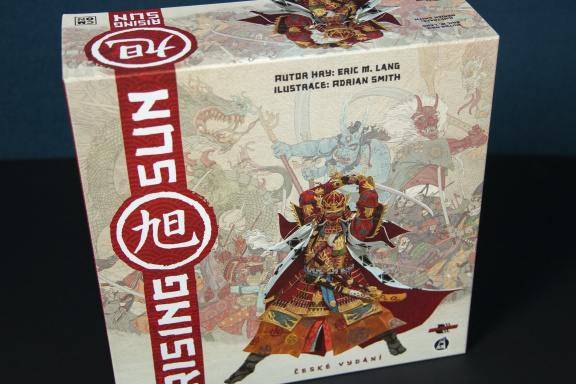 Dva válečníci debatují nad strategickou deskovkou Rising Sun
