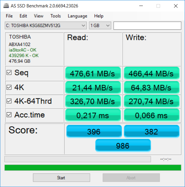 AS SSD benchmark MSI GS65