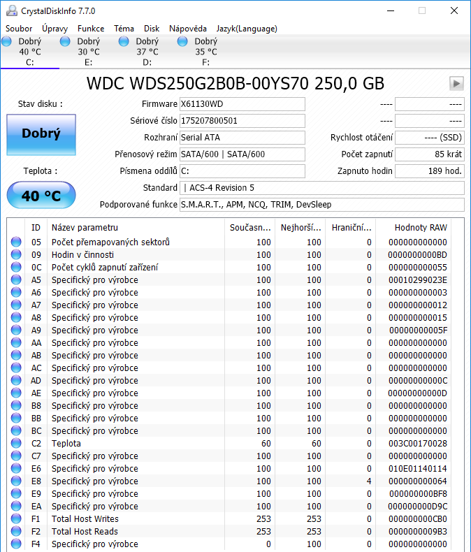 WD Blue M.2 SATA SSD Crystal Disk Info
