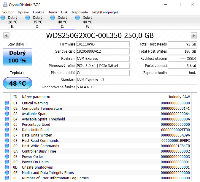 WD Black M.2 NVMe SSD Crystal Disk Info