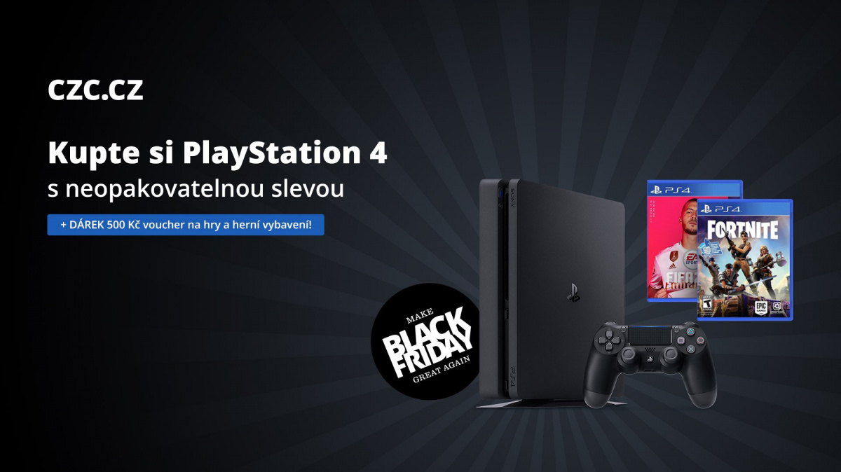 Získejte ty historicky nejlevnější konzole PlayStation 4 v Black Friday na CZC.cz + vouchery na 5× 100 Kč jako dárek ke každé objednávce