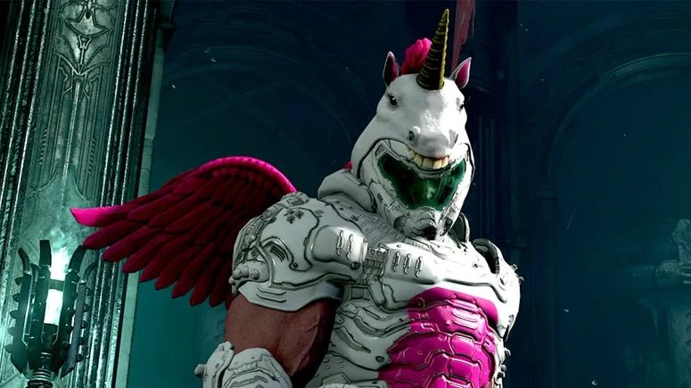 I Doom Slayer má svou roztomilou stránku. V Doom Eternal kosí démony jako jednorožec