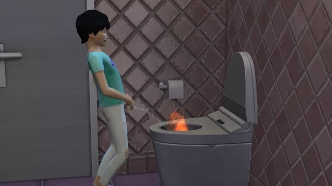 Někteří Simíci cítí pálení při čůrání. V The Sims 4 se objevil kuriózní ohnivý bug