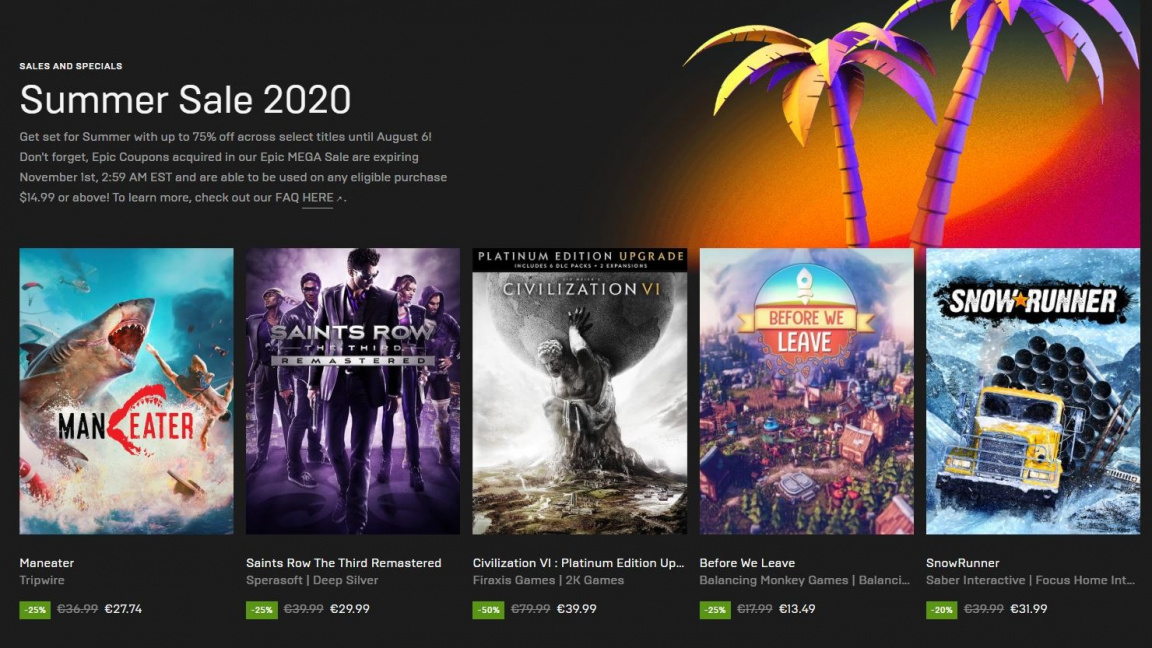 Start letních slev na Epic Games Store přináší i další hry zdarma