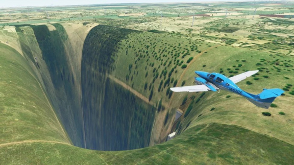 V Microsoft Flight Simulatoru se objevila obří propast. Na jejím dně je letiště