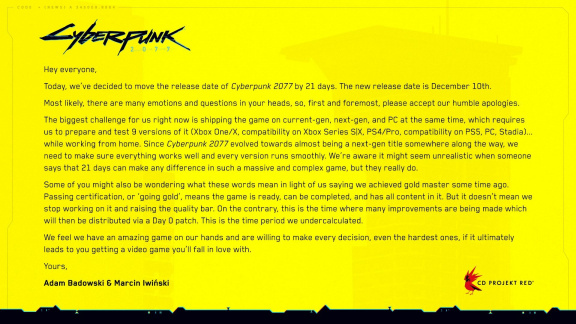Cyberpunk 2077 opět odložen