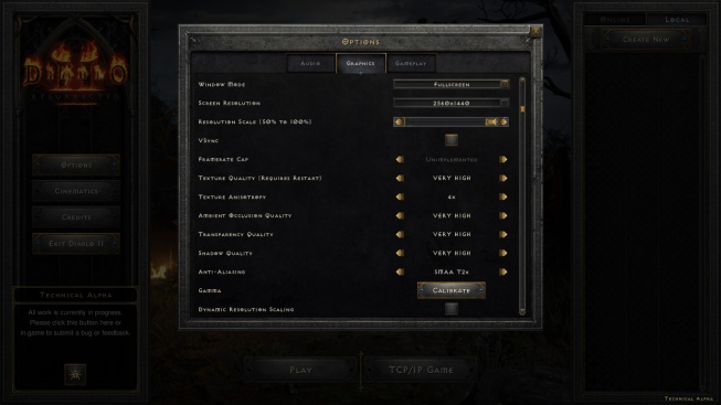 Nastavení grafiky Diablo II: Resurrected
