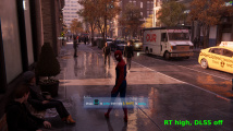 Spider-man RT: srovnání DLSS on/off – RT on/off
