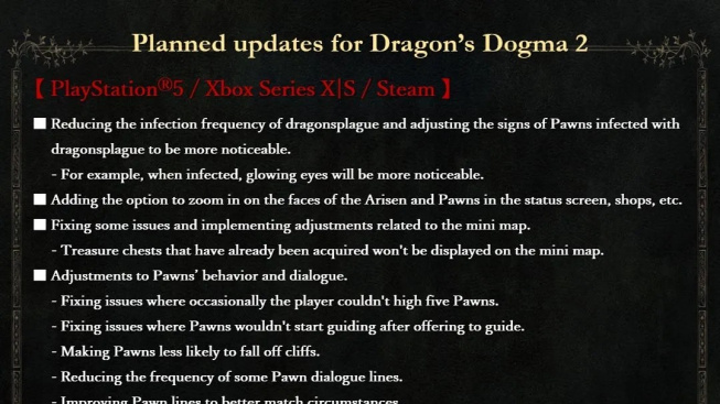 Dragon's Dogma patch update aktualizace
