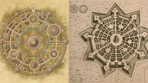 Srovnání půdorysu Imperial City a italského města Palmanova