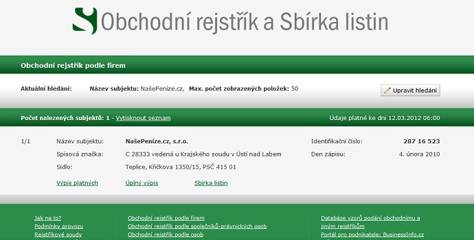 Výpis z obchodního rejstříku bude pro podnikatele zdarma