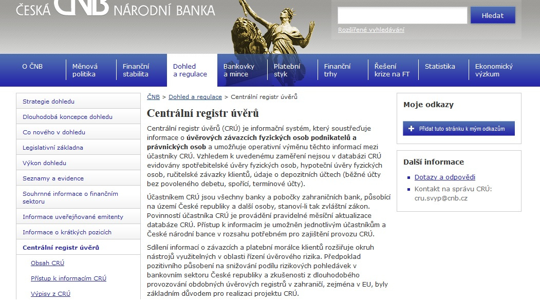 CRÚ - Centrální registr úvěrů (CRÚ)