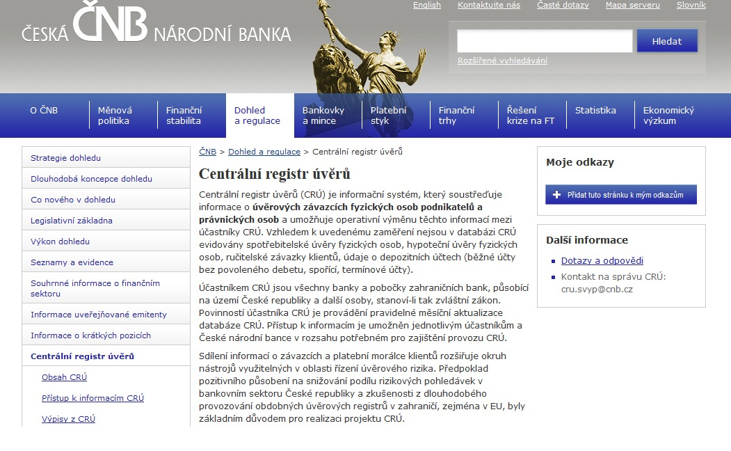 CRÚ - Centrální registr úvěrů (CRÚ)