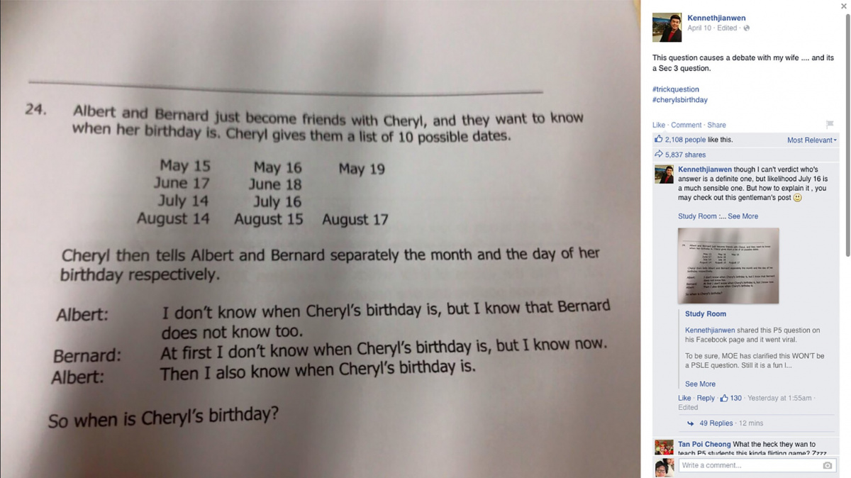 Kdy má Cheryl narozeniny? Vyřešte logickou úlohu, která letí internetem