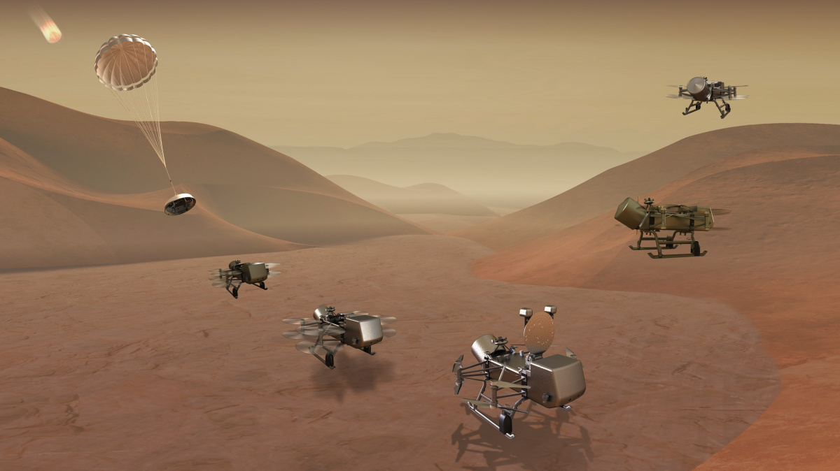 Robotická 'vážka' poletí zkoumat měsíc Titan, jiní létající roboti předtím navštíví Mars