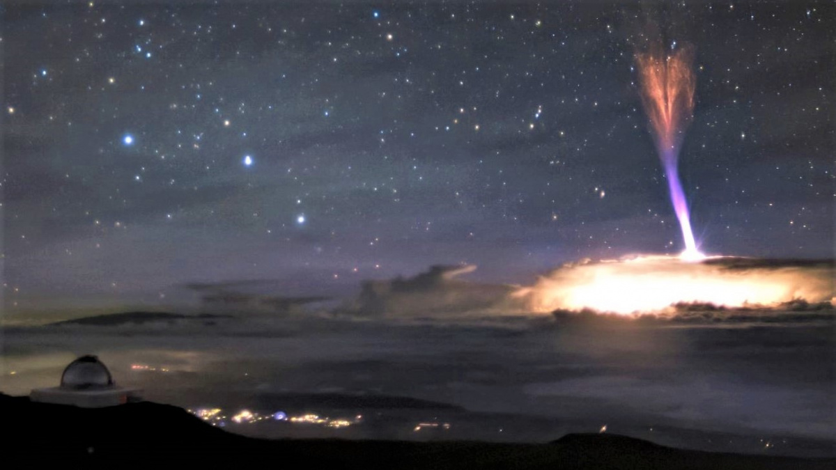 Ze Země vyletěl do nebe modrý výtrysk s rudým skřítkem