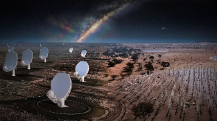Kresba představující „projekt století“ – radioteleskop Square Kilometer Array.