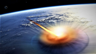 Dopad asteroidu/komety do oblasti dnešního Yucatánského polostrova před 66 miliony let.