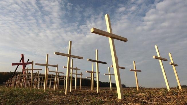 Dokud ty svině rudý budou žít, nebude klid, vzkazuje autor křížů v Dobroníně