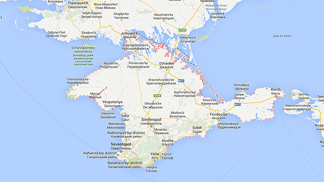 Google oddělil Krym od Ukrajiny