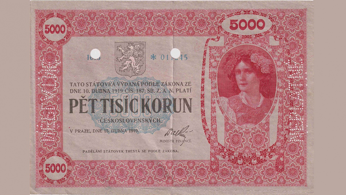 Pětitisícikoruna z roku 1919 se vydražila za rekordních 12 milionů