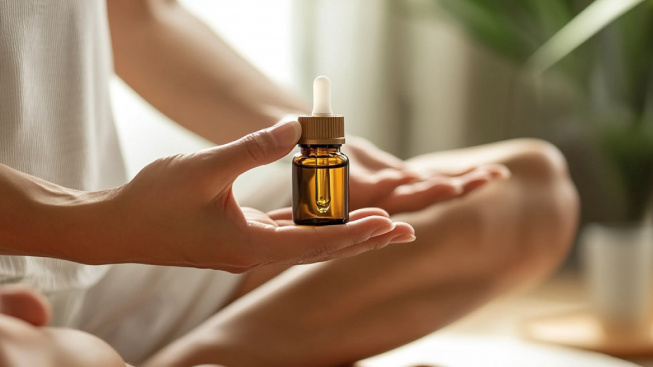 person-using-cbd-oil-yoga-meditation-practice