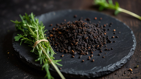 black-cumin-seeds-slate-plate-with-fresh-herbs