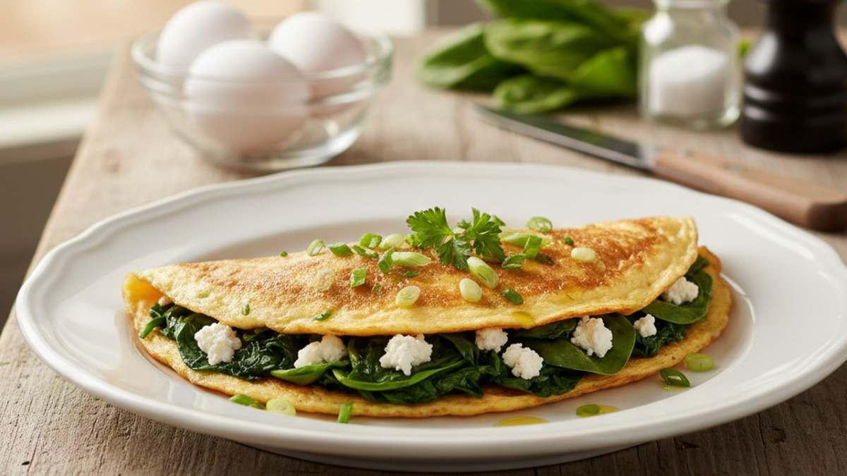 Omeleta se špenátem a bylinkami je rychlá, ale nutričně perfektní volba rána