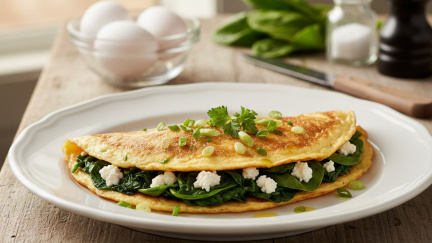 Omeleta se špenátem a bylinkami je rychlá, ale nutričně perfektní volba rána