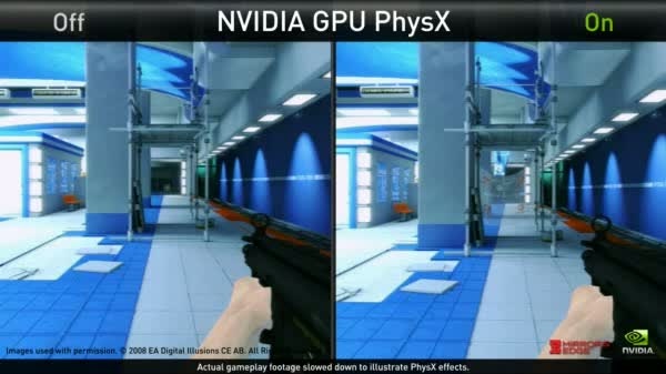Mirrors Edge PC PhysX srovnavaci video